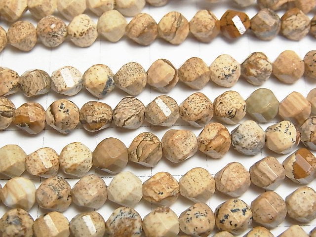 高品質!圖片碧玉扭紋刻面 6x5.5x5.5mm 1串珠子 (約15英吋/37公分)