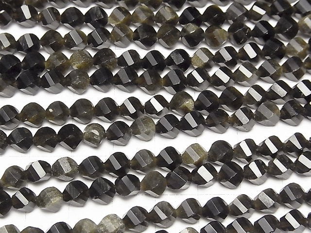 Hohe Qualität! Goldener Obsidian AAA Twist x Mehrfacetten 6x5x5mm 1Strang Perlen (ca. 15Zoll/37cm)