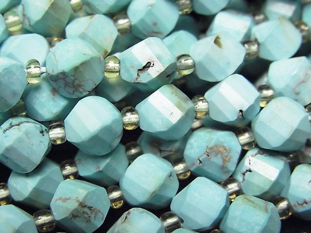 高品質!菱鎂礦綠松石扭紋刻面 7.5x6x6mm 一串珠子 (約15英吋/36公分)