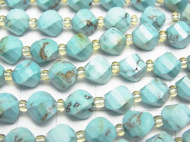 高品質!菱鎂礦綠松石扭紋刻面 7.5x6x6mm 一串珠子 (約15英吋/36公分)