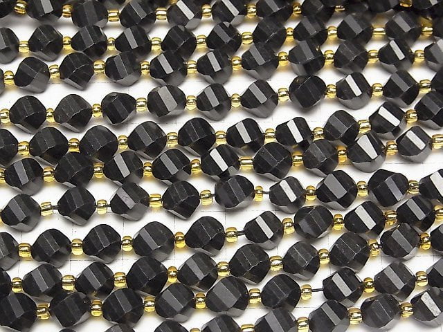 Hohe Qualität! Shungit AAA Twist x Mehrfacetten 8x6.5x6.5mm 1Strang Perlen (ca. 14Zoll/35cm)