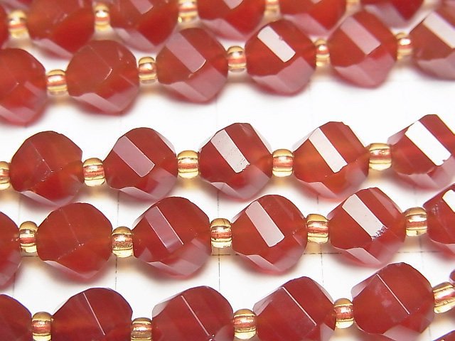 高品質!紅瑪瑙 AAA 扭紋 x 多切面 7.5x6.5x6.5mm 珠子一串 (約15英寸/36厘米)