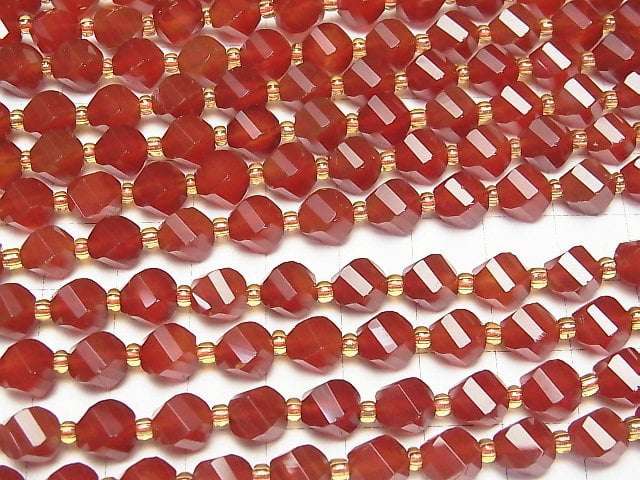Hohe Qualität! Rote Achat AAA Twist x Mehrfacetten 7.5x6.5x6.5mm 1Strang Perlen (ca. 15Zoll/36cm)