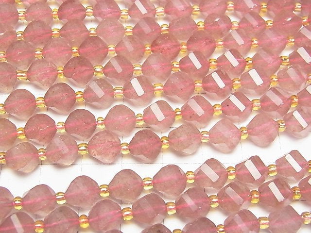 Hohe Qualität! Rosa Epidot AA++ Twist x Mehrfacetten 8x7x7mm halb oder 1Strang Perlen (ca. 15Zoll/36cm)