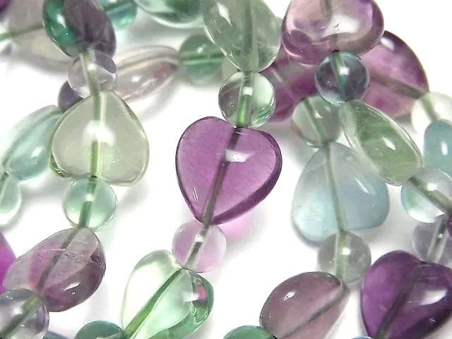Multicolor Fluorite AAA Vertical Hole Heart Shape 12mm & Round 6mm Bracelet