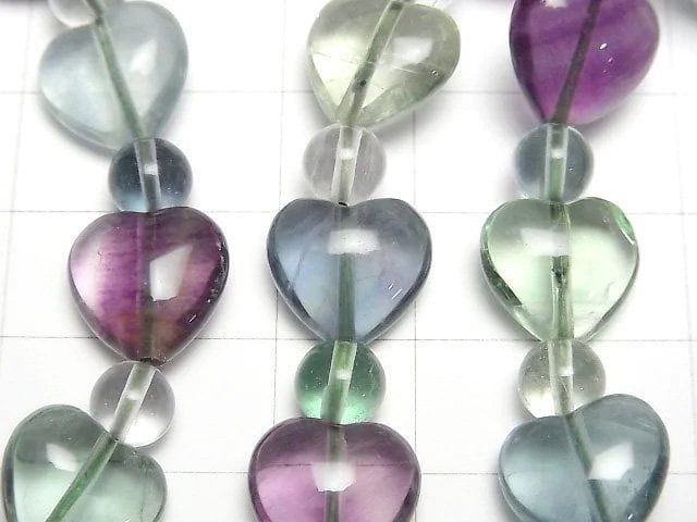 Multicolor Fluorite AAA Vertical Hole Heart Shape 12mm & Round 6mm Bracelet