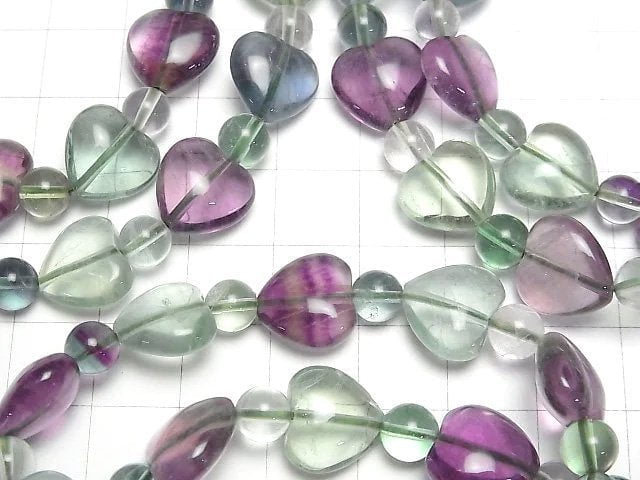 Multicolor Fluorit AAA Vertikales Loch Herzform 12mm & Rund 6mm Armband