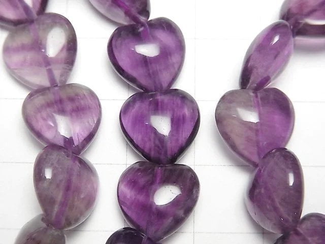 Purple Fluorite AAA Vertical Hole Heart Shape 12mm Bracelet
