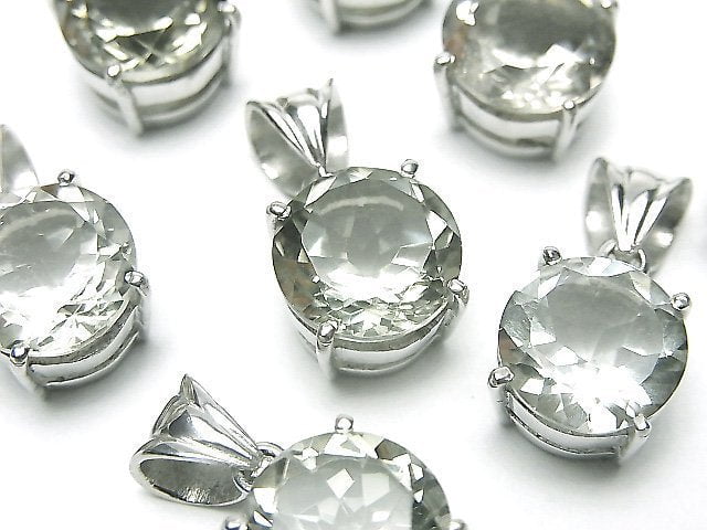 High Quality Green Amethyst AAA Round Faceted Pendant 12x12mm Silver925 1pc