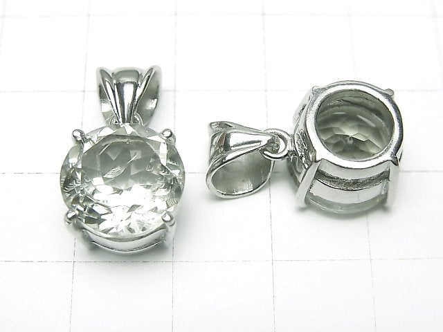 High Quality Green Amethyst AAA Round Faceted Pendant 12x12mm Silver925 1pc