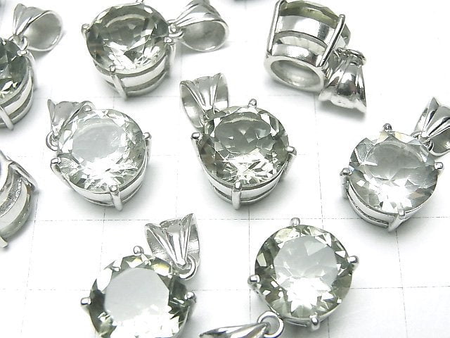 Hochwertiger grüner Amethyst AAA Runde facettierte Anhänger 12x12mm Silber925 1Stück