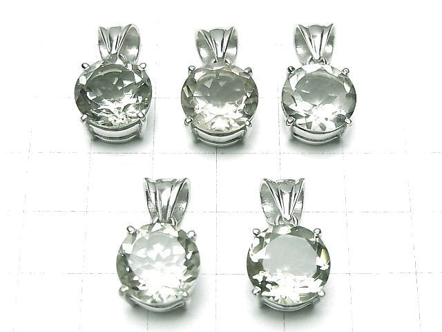 Hochwertiger grüner Amethyst AAA Runde facettierte Anhänger 12x12mm Silber925 1Stück