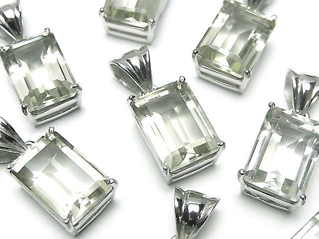 High Quality Green Amethyst AAA Rectangle Faceted Pendant 14x10mm Silver925 1pc