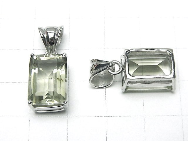 High Quality Green Amethyst AAA Rectangle Faceted Pendant 14x10mm Silver925 1pc