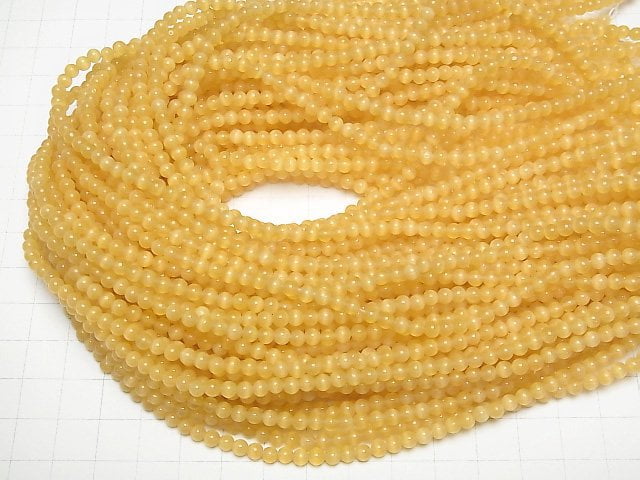 Gelborangefarbenes Katzenauge rund 4mm 1Strang Perlen (ca. 33cm)
