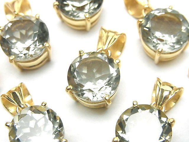 High Quality Green Amethyst AAA Round Faceted Pendant 12x12mm 18KGP 1pc