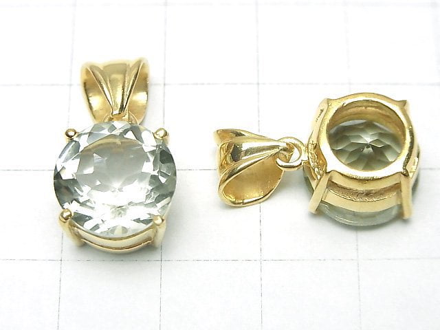 High Quality Green Amethyst AAA Round Faceted Pendant 12x12mm 18KGP 1pc