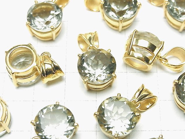 Hochwertiger grüner Amethyst AAA Runde facettierte Anhänger 12x12mm 18KGP 1Stück