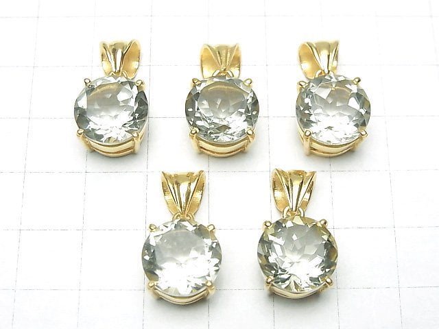 Hochwertiger grüner Amethyst AAA Runde facettierte Anhänger 12x12mm 18KGP 1Stück