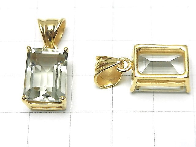 High Quality Green Amethyst AAA Rectangle Faceted Pendant 14x10mm 18KGP 1pc