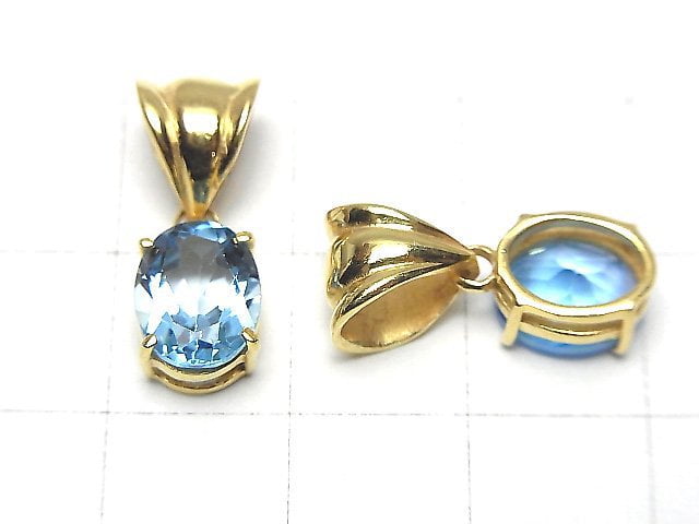 High Quality Swiss Blue Topaz AAA Oval Faceted Pendant 9x7mm 18KGP 1pc