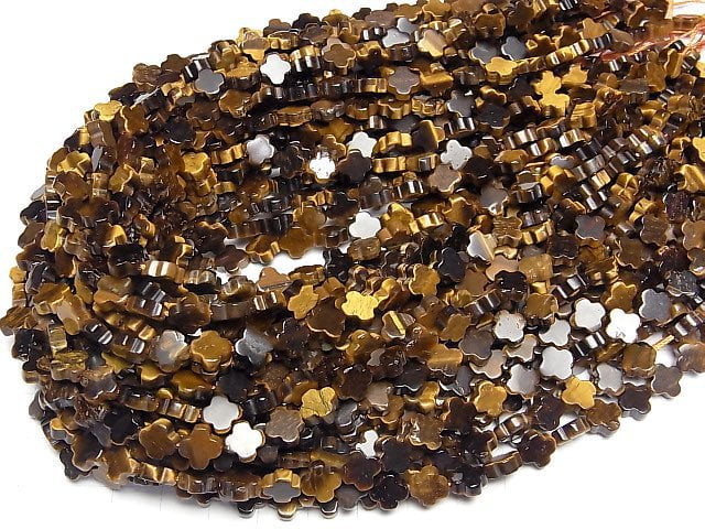 Gelber Tigerauge AA+ Blumenmotiv 8x8x3mm 1Strang Perlen (ca. 15 Zoll/36 cm)