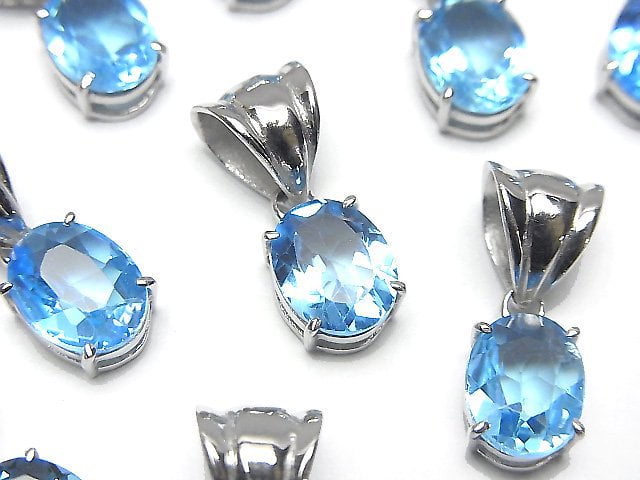 High Quality Swiss Blue Topaz AAA Oval Faceted Pendant 9x7mm Silver925 1pc