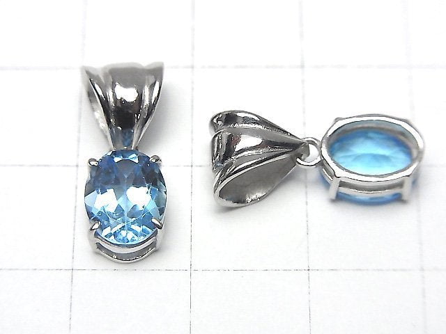 High Quality Swiss Blue Topaz AAA Oval Faceted Pendant 9x7mm Silver925 1pc