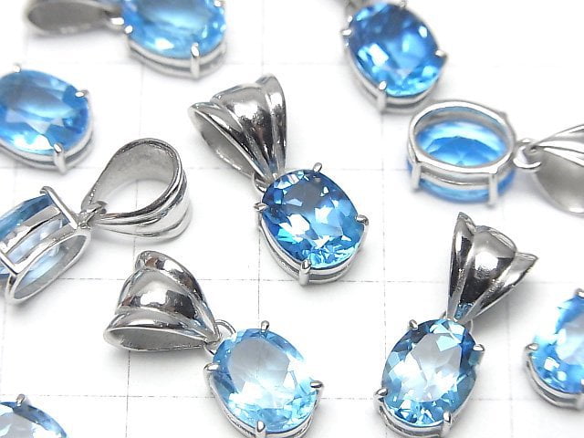 Hochwertiger Schweizer blauer Topas AAA oval facettiert Anhänger 9x7mm Silber925 1 Stück