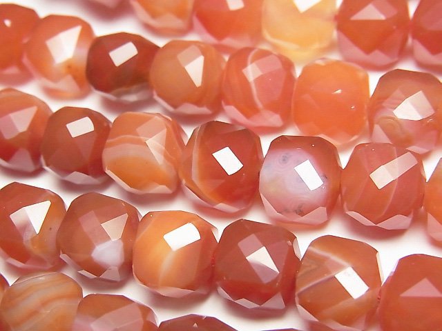 高品質!紅玉髓、纏絲瑪瑙AAA級正方體珠子,8.5x8.5x8.5公釐,半串或一串(約15英吋/36公分長)