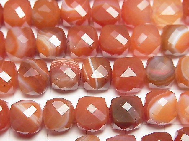 高品質!紅玉髓、纏絲瑪瑙AAA級正方體珠子,8.5x8.5x8.5公釐,半串或一串(約15英吋/36公分長)