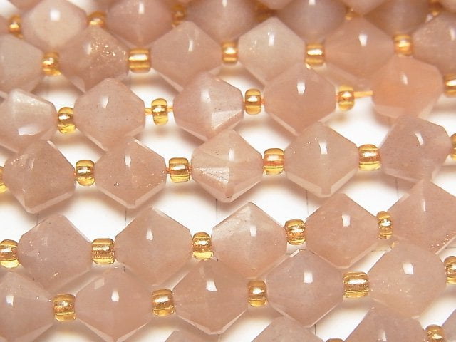高品質!桃月光石 AA+ 算盤刻面 8x8x8mm 半串或 1 串珠子 (約15英吋/36公分)