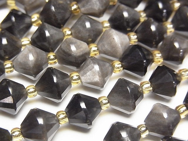 高品質!銀曜石 AAA 算盤切割 8x8x8公釐 1串珠子 (約14英吋/34公分)