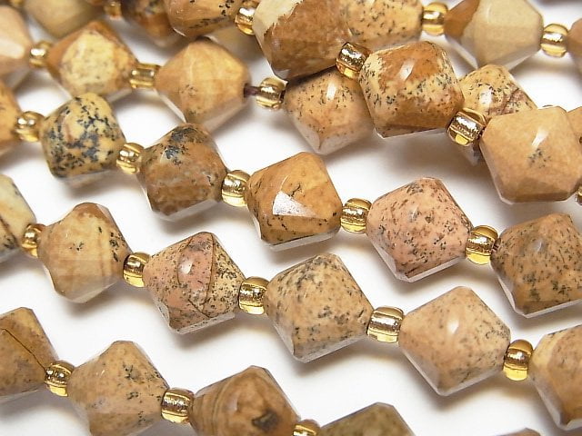 高品質!圖畫石珠算切割 8x8x8mm 一串珠子 (約14英吋/35公分)