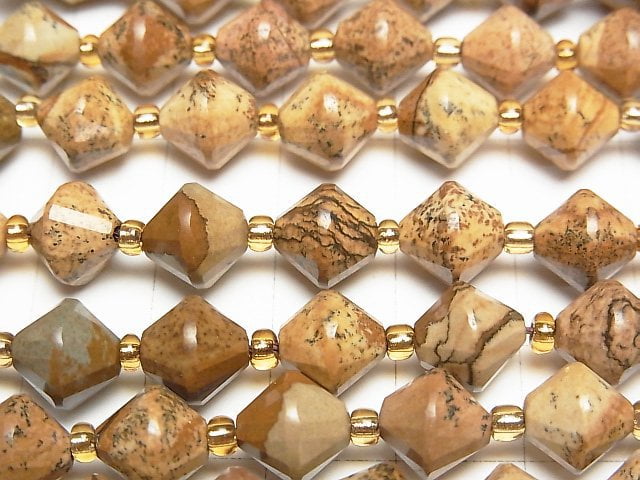 高品質!圖畫石珠算切割 8x8x8mm 一串珠子 (約14英吋/35公分)