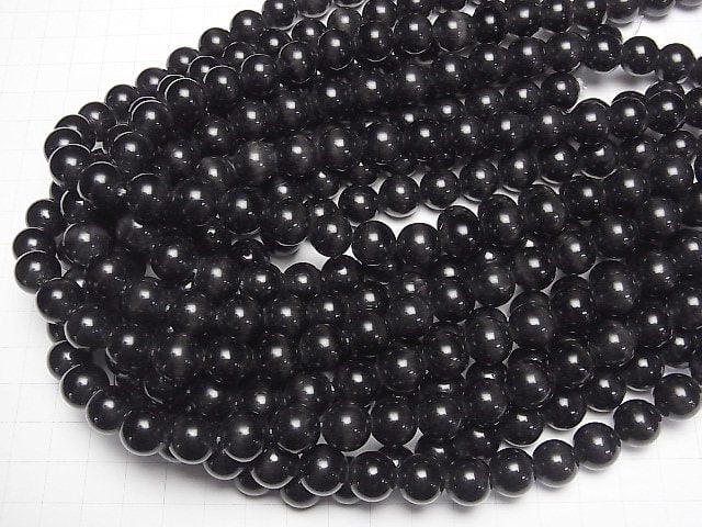Schwarze Farbe Katzenauge Rund 11.5mm 1 Strang Perlen (ca. 14 Zoll/35 cm)