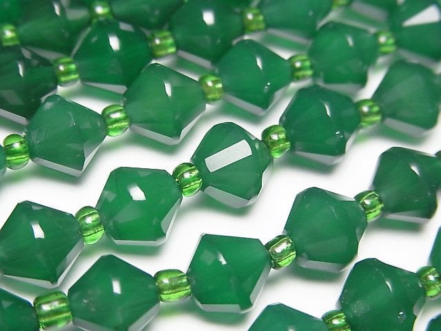 高品質!綠瑪瑙 AAA 算盤切割 8x8x8mm 1串珠子 (約14英吋/35公分)