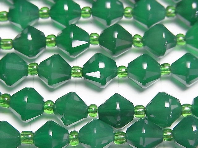 高品質!綠瑪瑙 AAA 算盤切割 8x8x8mm 1串珠子 (約14英吋/35公分)