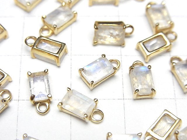 高品質彩虹月光石 AA++ 2顆長方形刻面 6x4mm 18KGP 包鑲