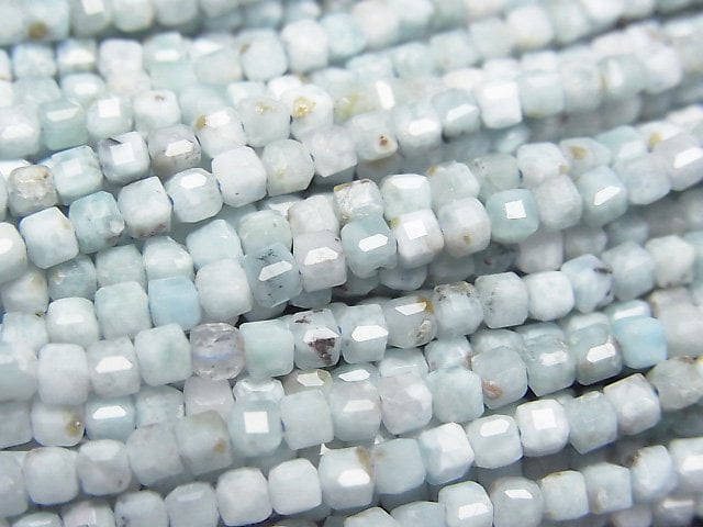 高品質!拉利瑪海紋石 AA+ 立方體形狀 2.5x2.5x2.5mm 半串或 1 串珠子 (約 15 英寸/38 公分)