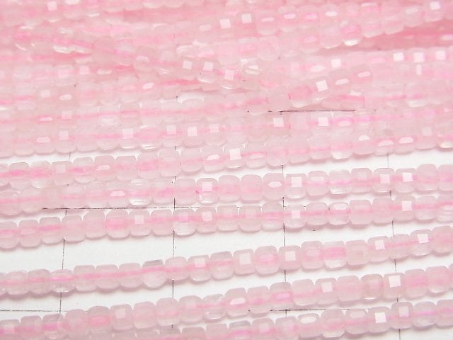 高品質!粉晶 AA++ 方塊形 2x2x2mm 1串珠子(約15英吋/37公分)