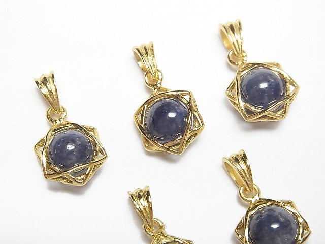 Sapphire AA++ 6mm Ball Star Shape Pendant 18KGP 1pc