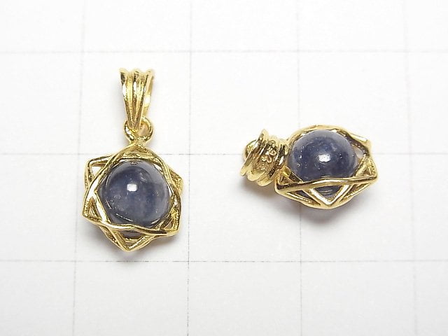 Sapphire AA++ 6mm Ball Star Shape Pendant 18KGP 1pc