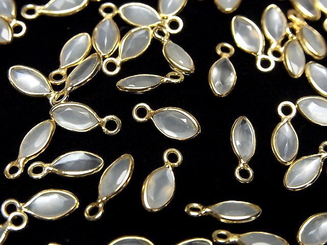 高品質白色月光石 AAA - 包鑲馬眼形刻面 7x4mm 18KGP 5顆