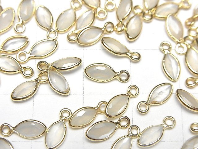 高品質白色月光石 AAA - 包鑲馬眼形刻面 7x4mm 18KGP 5顆