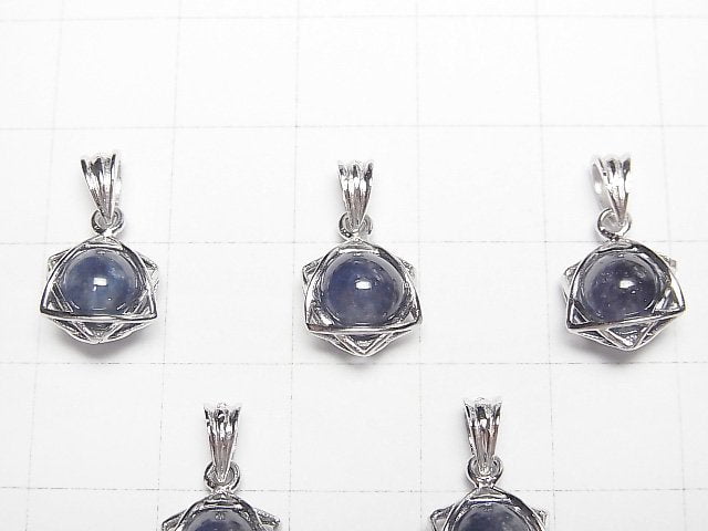 Saphir AA++ 6mm Ball Stern Anhänger Silber 925 1Stück