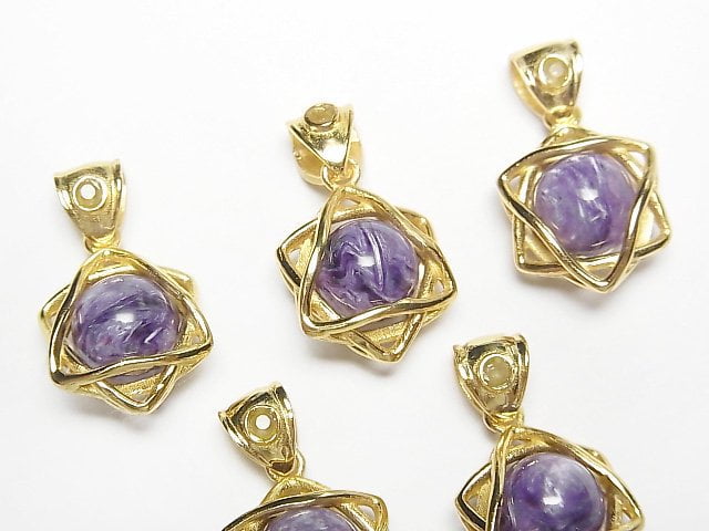 Charoite AAA- 8mm Ball Star Shape Moldavite Pendant 18KGP 1pc