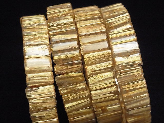 Goldene Rutilierte Quarz AAA- 2-Loch Rechteck 1 Strang Perlen (Armband)