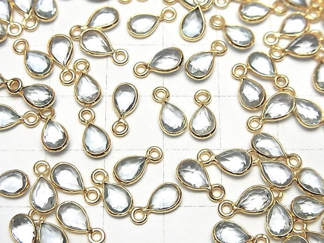 Hochwertiger himmelblauer Topas AAA- Zargenfassung facettierte Tropfenform 7x5mm 18KGP 3Stk