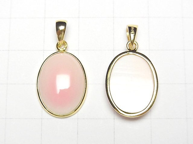 Queen Conch Shell AAA- Oval Pendant 19x14mm 18KGP 1pc